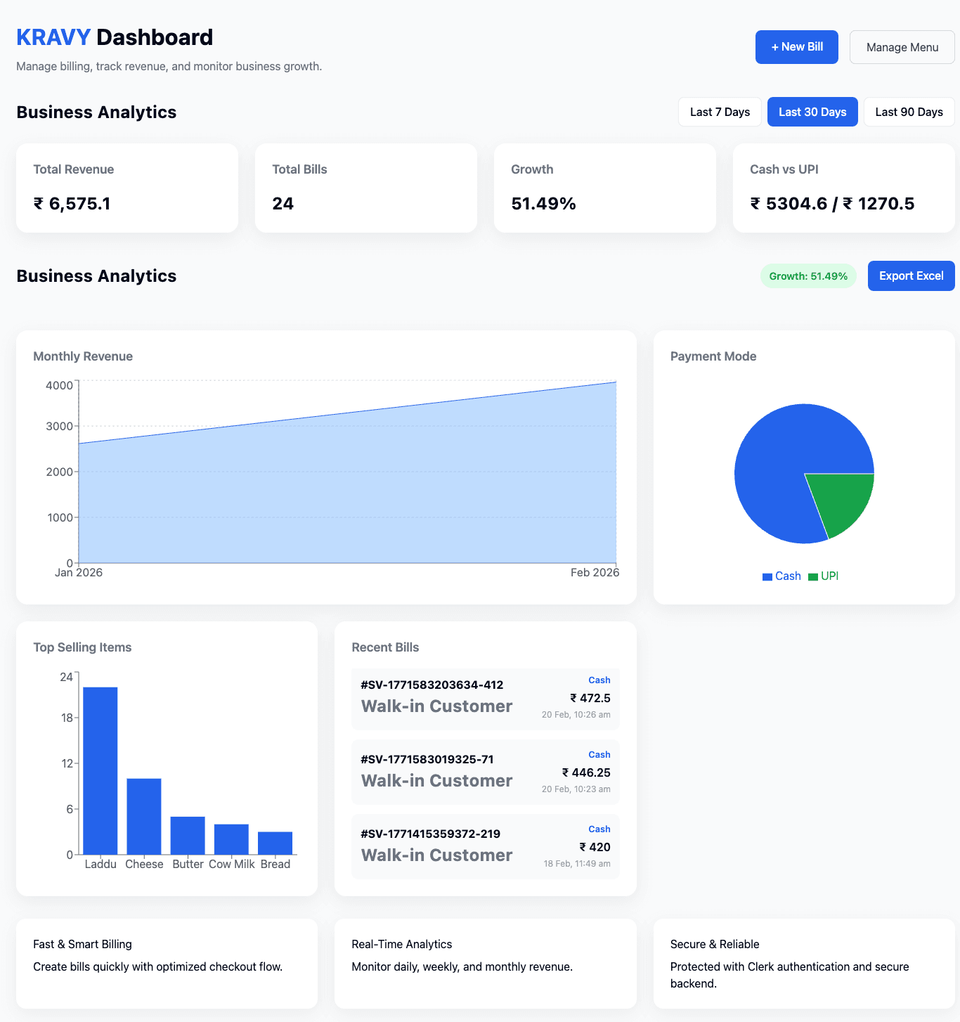 Kravy Smart Billing Dashboard